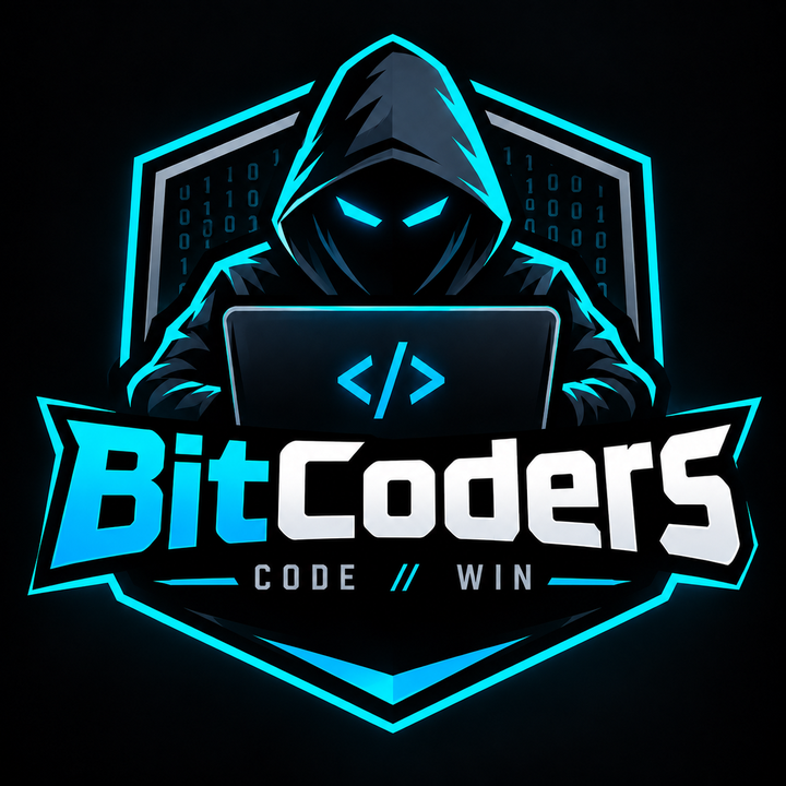 BitCoders logo: a hooded figure at a laptop inside a hexagon, with the tagline Code // Win